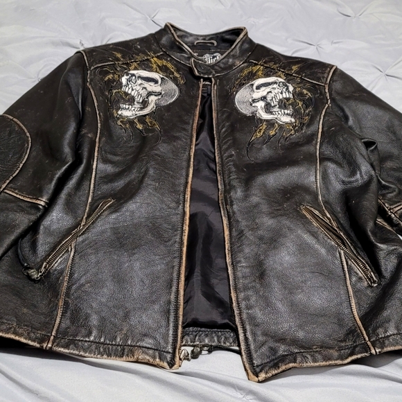 affliction skull leather jacket